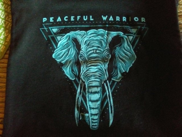 Large Soul Flower Mens Peaceful Warrior Elephant Hemp T-Shirt Black 