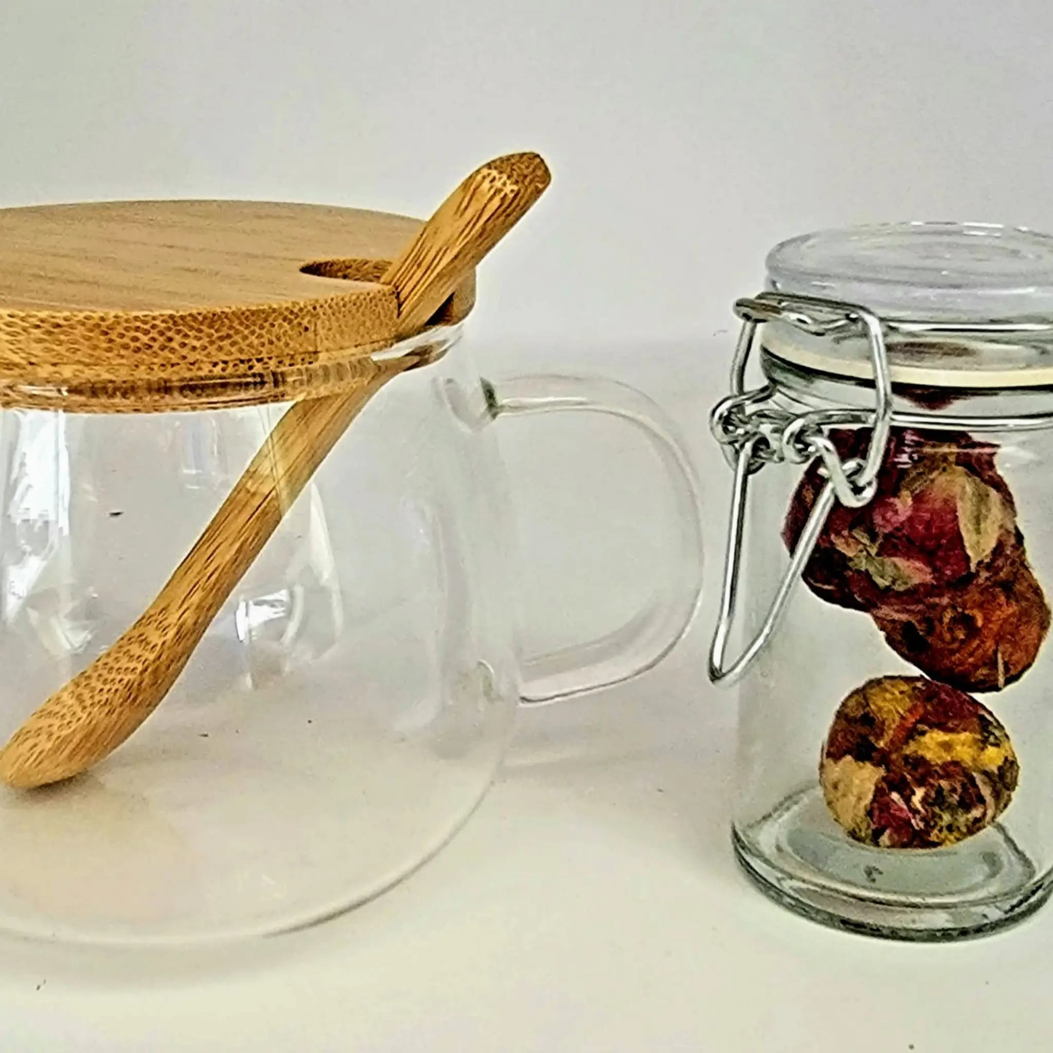 Glass Cup with Bamboo Lid & Spoon